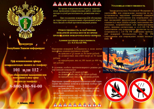 Памятка об ответственности за неосторожное обращение с огнем